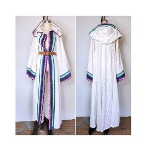 Vintage Hooded Duster Coat - Long Cotton - Bohemian Hooded Floor Length XS S